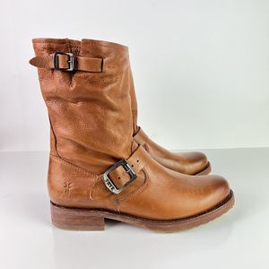 Frye Veronica Short Buckle Boots Size 7 B 76509 Distressed Brown Slouchy Moto